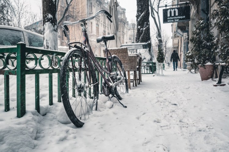 bicycle in a snowy street
